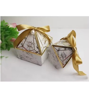 Pyramid Shape Paper Candy <b>Box</b> with Ribbon Bow Pearl Decoration for <b>Wedding</b> Party Favor <b>Gift</b> Packaging - Product Image 2