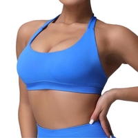 Bra Olahraga Wanita Model Leher Terbuka, Bahan Nylon Elastis Tinggi, Tanpa Punggung, untuk Yoga, Gaya Eropa dan Amerika