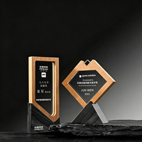 Trophée en cristal avec cadre en bois personnalisé, récompense sportive ou d'entreprise, cuboïde doré poli, logo gravé au laser, certificat, souvenir, cadeau