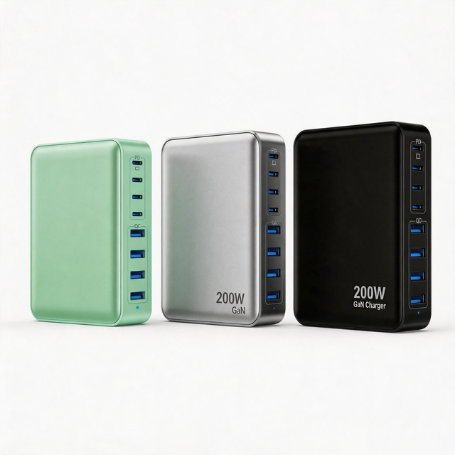 200W Multi-Port GaN USB-C Charger, PD Fast Charging Station for Multiple Devices, High Power Desktop Charger for Laptop Phone