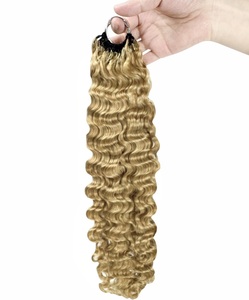 Cheveux humains bouclés birmans doublement étirés FH, pour tresses au crochet, avec nœuds miracle # 27 Tresses en cheveux humains à pointe effilée colorées pour crochet - Product Image 4