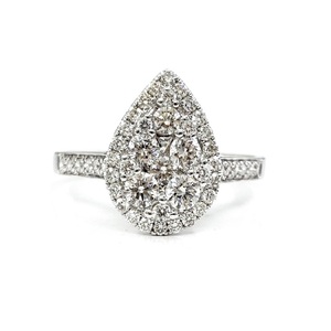 Chine Usine Design Élégant Haute Qualité 14k Or Blanc Massif Véritable Diamant Poire Forme Détaillée Cluster Bague de Fiançailles Pour Fille - Product Image 1