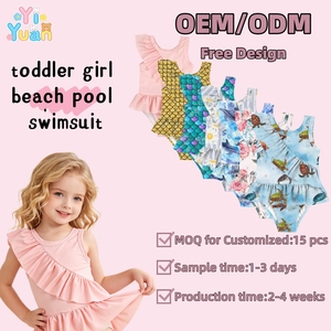 Traje de Baño de Una Pieza con Volantes Asimétricos para Niñas Pequeñas, Traje de Baño sin Mangas con Falda, Color Rosa Sólido, para Vacaciones - Product Image 1