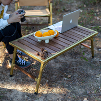 Table pliante rectangulaire de camping JIFENG Outdoors, structure en laiton de haute qualité, en noyer noir d'Amérique du Nord.