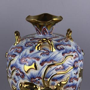 Jingdezhen Ceramic Customization Vase Yuan <strong>Dynasty</strong> Blue and White Underglaze Red Carving <strong>Gold</strong> Lion Antique Amphora Plum Vase - Product Image 5