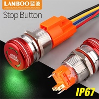 LANBOO IP65 double contacts flèche illuminée 19/22mm interrupteur d'arrêt d'urgence 1NO1NC/2NO2NC acier inoxydable aluminium rouge 250v