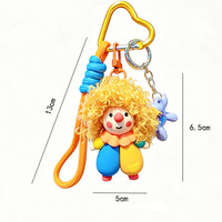 Porte-clés Clown Mignon avec Chien et Ballon, Cheveux Longs Bouclés, Style Dessin Animé Populaire, Vente Chaude