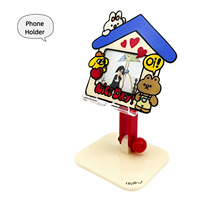 Cadre photo 2-en-1 étanche en forme de maison de dessin animé, rotatif, réglable, en acrylique, pliable, pour bureau, étudiant, cadeau, logo personnalisé OEM, téléphone