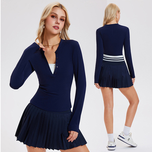 Ensemble de vêtements de sport pour femmes, coupe ajustée, séchage rapide, yoga, course à pied, tissu extensible, jupe de tennis à manches longues - Product Image 1