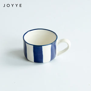 Tasse Joyye en céramique à café, 1 pièce, peinture à la main, ligne bleue, transparente, glacée, 180 ml - Product Image 4