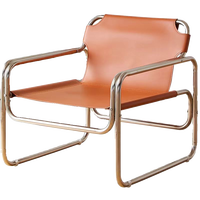 Fauteuil de salon décontracté Jiu Jiu Bauhaus, style moderne minimaliste du milieu du siècle, avec structure en acier inoxydable, pour balcon, chambre ou salle à manger, en cuir PU