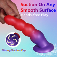 En gros, Plug anal à couleurs dégradées en silicone liquide avec ventouse et billes anales