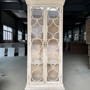 Antique Wash <b>White</b> 2 Door Bookcases <b>Display</b> Reclaimed Wood Caspian Single Storage Tall <b>Cabinet</b> - Product Image 2