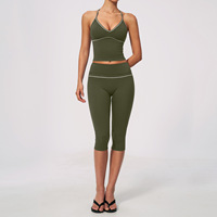 Ensemble de course 2 pièces à séchage rapide en Spandex/Nylon imprimé pour femme, débardeur long rembourré à dos en Y et short de sport, tenue d'entraînement pour la gym3