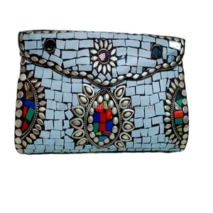 GREY MOSAIC WOMENS CHAIN ETHNIC BAG CLUTCH BOX <b>METAL</b> PURSE EVENING HANDBAG <b>WALLET</b> MANUFACTURE a Z CRAFTS - Product Image 3
