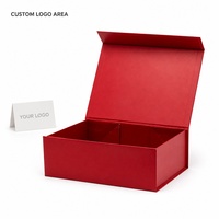 Boîte cadeau rigide rouge à couvercle rabattable avec ouverture à charnière, diviseurs internes, présentation au détail, emballage en gros et fourniture personnalisée
