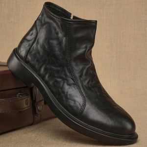 Bottes Martin pour hommes en cuir véritable, à bout rond, à enfiler, respirantes, bottes de mode d'automne - Product Image 1