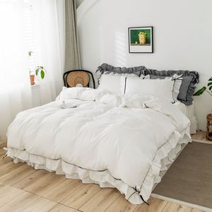 Juego de Ropa de Cama para Niñas Sweet Princess, 4 Piezas, con Volantes, de Algodón Sólido, Incluye Falda de Cama, Cubrecama, Sábana y <span class=keywords><strong>Funda</strong></span> de Edredón para Dormitorio - Product Image 2