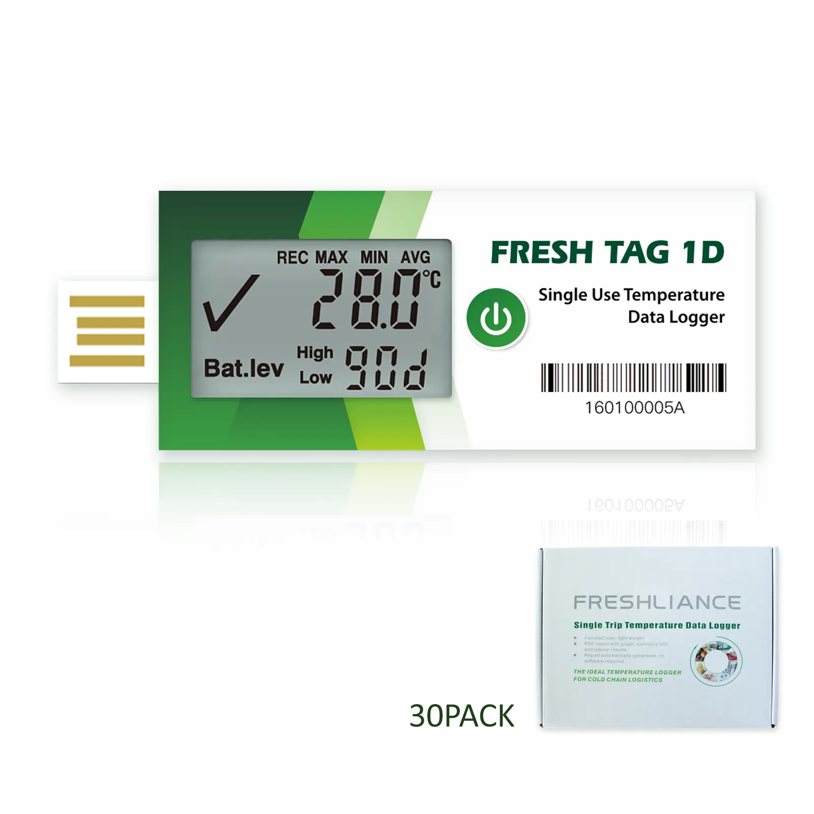 Fresh Tag 1D Pencatat Data Sekali Pakai, Sistem Pencatat Temperatur Usb Tampilan Pencatat Data Temperatur