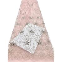 Nouveau design France, dentelle perlée dorée, tissu en maille à sequins et perles pour robes de mariée