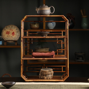 Bamboo Tea Cabinet Three Layer Display <b>Rack</b> For Living Room Bedroom Office Storage Shelf - Product Image 4