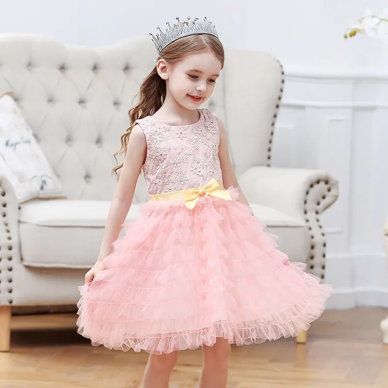 DMFGD Soft Tulle Embroidered Lace with Crystal Decoration Party Princess Girls Dress for 12 Years old