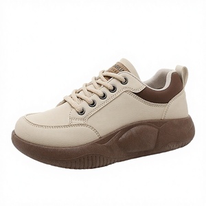 Baskets compensées à lacets pour femmes, en maille respirante, semelle extérieure en caoutchouc, légères, décontractées, blanches - Product Image 2