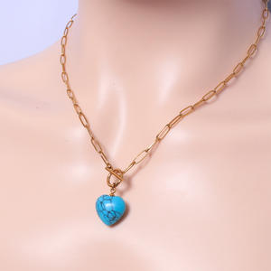 Collar con Colgante de Ágata en Forma de Corazón, Chapado en Oro y Plata, de Acero Inoxidable, Personalizable OEM/OEM, Unisex, de Piedra Natural, en Tendencia, Entrega Inmediata - Product Image 1