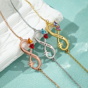 Collar de Acero Inoxidable Personalizado con Diseño de Latido de Corazón Infinito, Regalo de Joyería para Niñas, Familiares y Parejas - Product Image 3