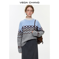 Pull en laine mélangée pour femme VEGA CHANG, nouveau modèle d'hiver, motif jacquard à blocs de couleur, haut avec accessoire sac à dos