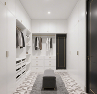 Armoire en bois sur mesure avec coiffeuse, système de rangement intégré blanc, éclairage LED, meuble de rangement de chambre à coucher BALOM
