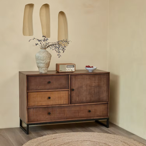 Commode américaine en bois massif, style moderne et luxueux, ancienne armoire de rangement pour salon, grande capacité, 4 tiroirs, pour la maison - Product Image 1