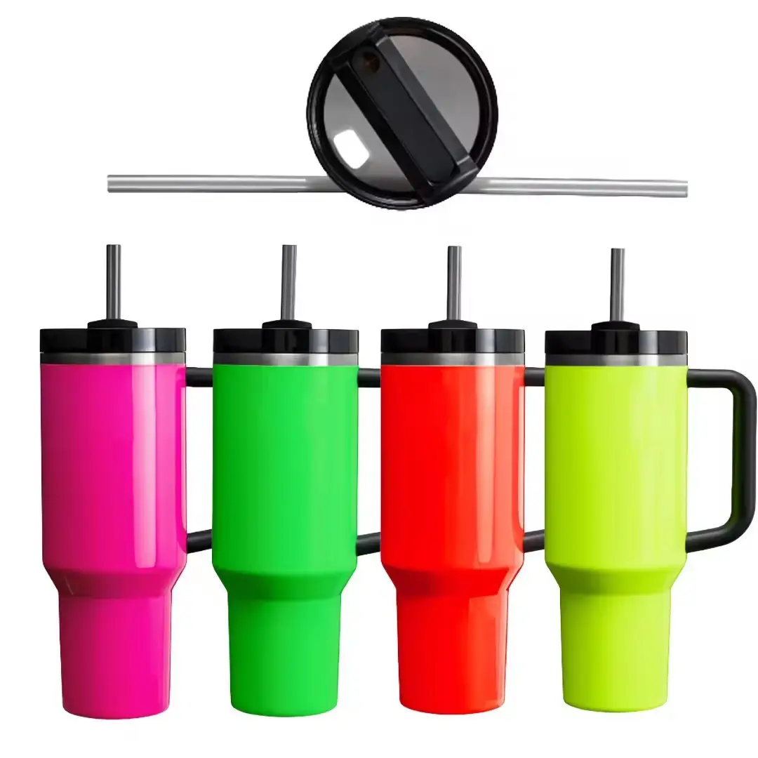 Mùa xuân mới Neon màu 40 oz thép không gỉ đôi tường cách nhiệt chân không Iced Tumbler xe cup với xử lý và nắp