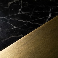 Table à manger en marbre Nero Marquina haut de gamme, table en marbre naturel, table rectangulaire, table avec base en métal