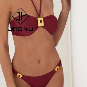 Factory Wholesale Swimwear <b>Metal</b> Accessories Swimsuit Luxury Vintage Swimsuit OEM Eco-friendly Nylon Bikini - Product Image 4