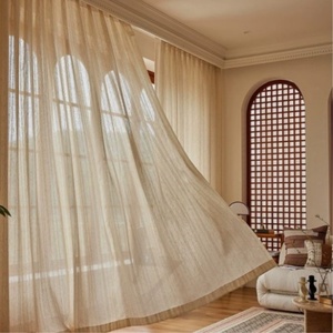 Tela de gasa de algodón y lino de estilo japonés, cortinas transparentes que transmiten la luz, estilo de madera Natural no transparente para casas de huéspedes - Product Image 4