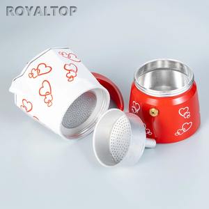 Pot à café moka en aluminium de couleur personnalisée 3 <span class=keywords><strong>tasses</strong></span> <span class=keywords><strong>6</strong></span> <span class=keywords><strong>tasses</strong></span> pot à café moka <span class=keywords><strong>rouge</strong></span> noir avec poignée en bois - Product Image 5