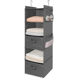 Organisateur de placard suspendu à 5 niveaux gris, étagère de rangement pliable avec crochets pour l'organisation de la chambre - Product Image 4
