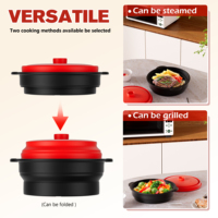 Mikrowellen-Dampf garer 2 in 1 Grill pfanne Zusammen klappbare Silikon pfanne mit Deckel zum Grillen Kochen Dampf backformen Pfannen