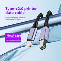 Kabel transmisi Data Tipe C ke USB B 2.0 pria, kecepatan tinggi kabel Printer Data jaket nilon dikepang untuk pemindai Label Printer Plotter