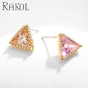 ชุดต่างหูชุบทอง EP2628 rakol สตั๊ดสามเหลี่ยม14K Zirconia หินสีสันสดใสต่างหูขนาดเล็กของหญิงสาว - Product Image 2