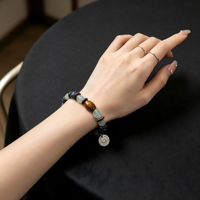 Bracelet en Cristal Guérisseur Naturel Sodalite Aigue-marine Bois d'Agar, Bijou Unisexe Ethnique Tendance
