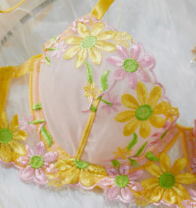 <span class=keywords><strong>Reggiseno</strong></span> sottile con ricamo a fiori di Lingerie <span class=keywords><strong>giallo</strong></span> chiaro di successo per ragazze <span class=keywords><strong>reggiseno</strong></span> trasparente a tre punti raccolto Set di Lingerie erotica - Product Image 3