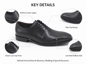 Zapatos Oxford de vestir para hombre, negros, con punta plana, de cuero genuino, con cordones, formales, para negocios, bodas, oficina. - Product Image 2