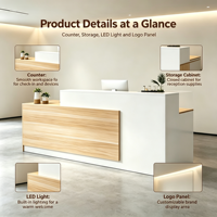 Comptoir de réception en forme de L personnalisé, blanc, avec panneau en bois, comptoir frontal étagé, bureau, hall d'hôtel