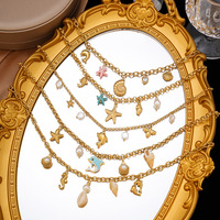 Collier pendentif Novirassine en acier inoxydable plaqué or 18 carats avec imitation perle, étoile de mer et tortue, chaîne en bambou inaltérable pour femme, cadeau
