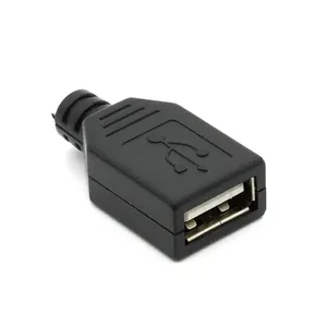 ตรง DIY USB เชื่อมต่อ2.0ประเภทหญิง USB 4ขาเสียบซ็อกเก็ตเสียบปลั๊กที่มีฝาครอบพลาสติกสีขาว/สีดำ