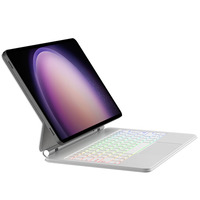 Casing Tablet magnetik portabel, pelindung HP dengan lampu latar, Keyboard tanpa kabel dapat diisi ulang untuk Samsung S7 +/ S8 +/ S9 + 12.4"