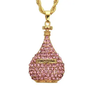 Collar de Cadena Dorada Estilo Hip Hop con Colgante de Botella de <span class=keywords><strong>Perfume</strong></span> con Letras de Aleación y Diamantes - Product Image 1