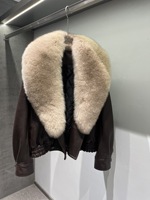 Manteau d'hiver court et chaud pour femme avec col en fourrure de renard, en cuir d'agneau véritable marron, style motard